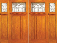 WDMA 120x80 Door (10ft by 6ft8in) Exterior Mahogany Craftsman Style Double Door and Two Sidelights 1