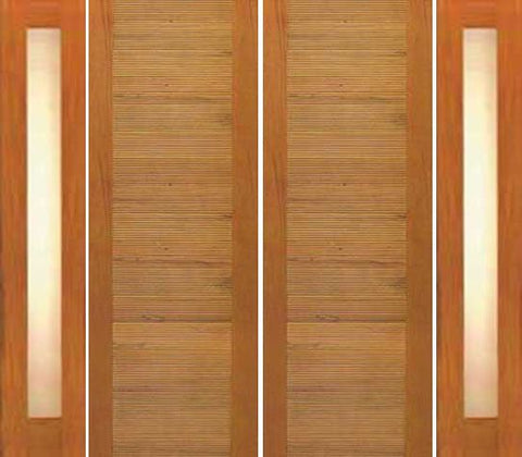 WDMA 120x80 Door (10ft by 6ft8in) Exterior Tropical Hardwood Double Door Two Sidelights Contemporary Horizontal Groove Panel 1