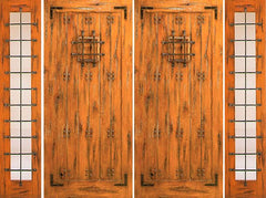 WDMA 120x80 Door (10ft by 6ft8in) Exterior Knotty Alder Double Door with Two Sidelights Entry Prehung Alder with Speakeasy 1