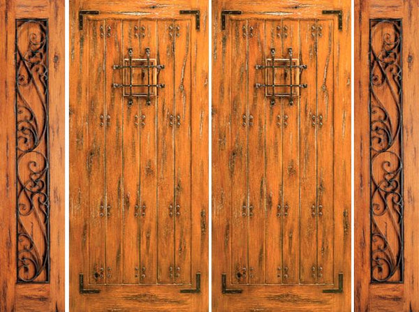 WDMA 120x80 Door (10ft by 6ft8in) Exterior Knotty Alder Alder Entry Prehung Double Door with Two Sidelights Speakeasy 1