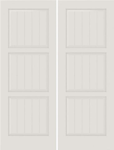 WDMA 20x80 Door (1ft8in by 6ft8in) Interior Swing Smooth SV3100 MDF PLANK/V-GROOVE 3 Panel Double Door 1