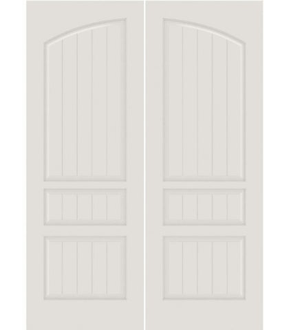 WDMA 20x80 Door (1ft8in by 6ft8in) Interior Barn Smooth SV3060 MDF PLANK/V-GROOVE 3 Panel Arch Panel Double Door 1