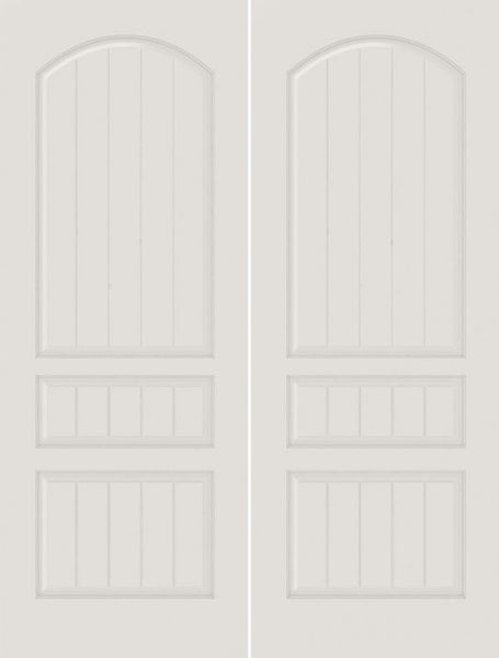 WDMA 20x80 Door (1ft8in by 6ft8in) Interior Barn Smooth SV3020 MDF PLANK/V-GROOVE 3 Panel Arch Panel Double Door 1