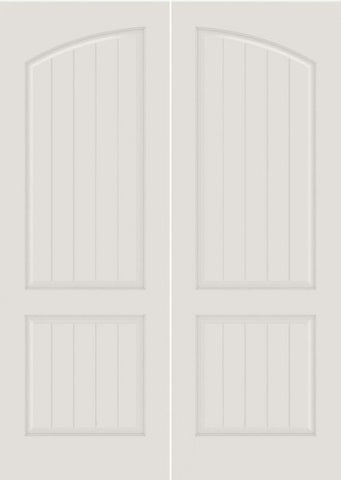 WDMA 20x80 Door (1ft8in by 6ft8in) Interior Swing Smooth SV2060 MDF PLANK/V-GROOVE 2 Panel Arch Panel Double Door 1