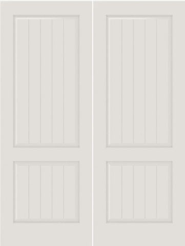 WDMA 20x80 Door (1ft8in by 6ft8in) Interior Swing Smooth SV2010 MDF PLANK/V-GROOVE 2 Panel Double Door 1