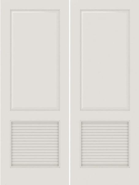 WDMA 20x80 Door (1ft8in by 6ft8in) Interior Swing Smooth SL-2010-PNL-LVR MDF 2 Panel Vented Louver Double Door 1