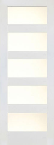 WDMA 24x80 Door (2ft by 6ft8in) Interior Barn Paint grade 4 Lite / 5 Lite Shaker White Single Door w/ Matte Glass SH-20 1