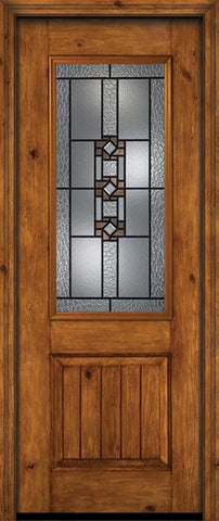 WDMA 30x96 Door (2ft6in by 8ft) Exterior Knotty Alder 96in Alder Rustic V-Grooved Panel 2/3 Lite Single Entry Door Mission Ridge Glass 1