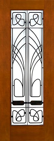 WDMA 30x96 Door (2ft6in by 8ft) Exterior Mahogany 2-1/4in Thick Art Nouveau Door Wrought Iron Low-E Glass 1