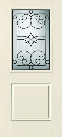 WDMA 32x80 Door (2ft8in by 6ft8in) Exterior Smooth Fiberglass Impact HVHZ Door 1/2 Lite 1 Panel Salinas 6ft8in 1