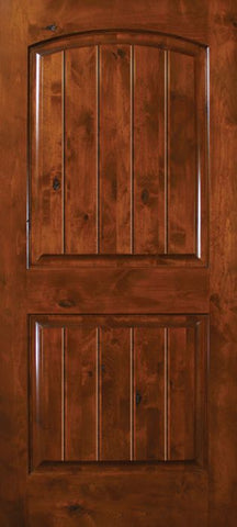 WDMA 32x80 Door (2ft8in by 6ft8in) Exterior Knotty Alder 80in Arch 2 Panel V-Grooved Estancia Alder Door 1