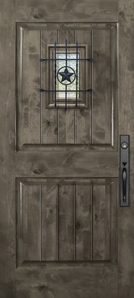 WDMA 32x80 Door (2ft8in by 6ft8in) Exterior Knotty Alder 80in 2 Panel Square V-Grooved Estancia Alder Door with Speakeasy 1