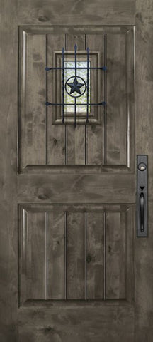 WDMA 32x80 Door (2ft8in by 6ft8in) Exterior Knotty Alder 80in 2 Panel Square V-Grooved Estancia Alder Door with Speakeasy 1