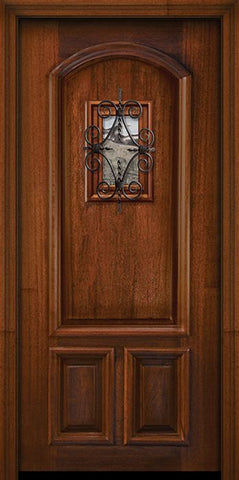 WDMA 32x80 Door (2ft8in by 6ft8in) Exterior Mahogany 80in Arch 3 Panel Portobello Door with Speakeasy 2