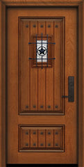 WDMA 32x80 Door (2ft8in by 6ft8in) Exterior Mahogany 80in 2 Panel Square V-Grooved Door with Speakeasy / Clavos 1