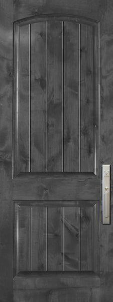 WDMA 32x96 Door (2ft8in by 8ft) Exterior Knotty Alder 96in Arch 2 Panel V-Grooved Estancia Alder Door 1