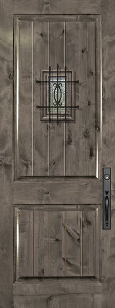 WDMA 32x96 Door (2ft8in by 8ft) Exterior Knotty Alder 96in 2 Panel V-Grooved Estancia Alder Door with Speakeasy 1