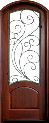 WDMA 34x78 Door (2ft10in by 6ft6in) Exterior Mahogany Aberdeen Impact Single Door/Arch Top w Redwood Iron 1