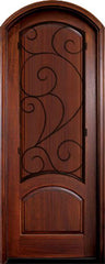 WDMA 34x78 Door (2ft10in by 6ft6in) Exterior Mahogany Aberdeen Solid Panel Single/Arch Top w Burlwood Iron 1