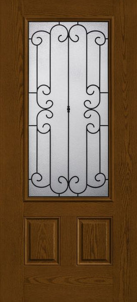 WDMA 34x80 Door (2ft10in by 6ft8in) Exterior Oak Riserva 3/4 Lite 2 Panel Fiberglass Single Door 1