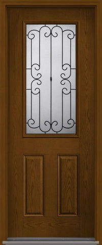 WDMA 34x96 Door (2ft10in by 8ft) Exterior Oak Riserva 8ft Half Lite 2 Panel Fiberglass Single Door HVHZ Impact 1