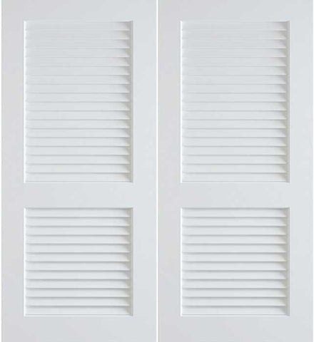 WDMA 36x80 Door (3ft by 6ft8in) Interior Swing Pine 80in Primed Plantation Louvers Double Door | 730 1