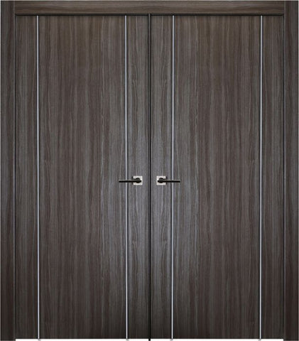 WDMA 36x80 Door (3ft by 6ft8in) Interior Barn Prefinished Leoni V-V Gray Modern Double Door 1