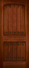 WDMA 36x80 Door (3ft by 6ft8in) Exterior Mahogany 36in x 80in Arch 2 Panel V-Grooved DoorCraft Door with Clavos 1