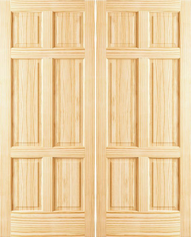 WDMA 36x96 Door (3ft by 8ft) Interior Swing Pine 96in 6 Panel Clear Double Door 1