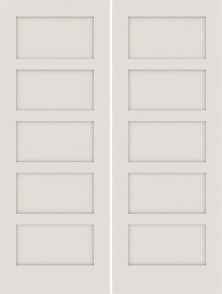 WDMA 36x96 Door (3ft by 8ft) Interior Swing Smooth 96in Primed 5 Panel Shaker Double Door|1-3/8in Thick 1