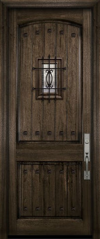 WDMA 36x96 Door (3ft by 8ft) Exterior Mahogany 36in x 96in Arch 2 Panel V-Grooved DoorCraft Door with Speakeasy / Clavos 2