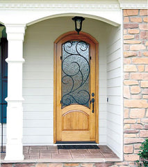 WDMA 36x96 Door (3ft by 8ft) Exterior Swing Mahogany 96in Aberdeen Single Door/Arch Top w Burlwood Iron 2