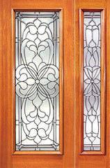 WDMA 38x80 Door (3ft2in by 6ft8in) Exterior Mahogany Floral Scrollwork Beveled Glass Door and one Sidelight 1