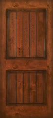 WDMA 42x80 Door (3ft6in by 6ft8in) Exterior Knotty Alder 42in x 80in 2 Panel Square V-Grooved Estancia Alder Door 1