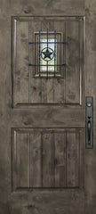 WDMA 42x80 Door (3ft6in by 6ft8in) Exterior Knotty Alder 42in x 80in 2 Panel Square V-Grooved Estancia Alder Door with Speakeasy 1