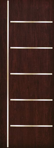 WDMA 42x96 Door (3ft6in by 8ft) Exterior Cherry 96in Contemporary Stainless Steel Bars Single Fiberglass Entry Door FC876SS 1