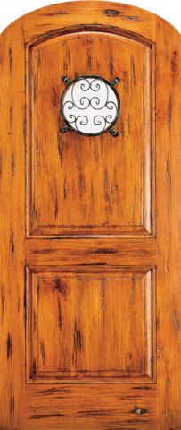 WDMA 42x96 Door (3ft6in by 8ft) Exterior Knotty Alder Arch Top Front Door Ironwork Glass Speakeasy 1