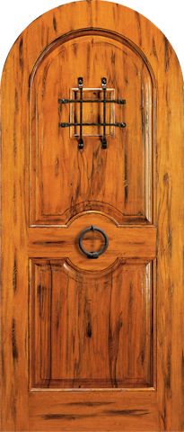 WDMA 42x96 Door (3ft6in by 8ft) Exterior Tropical Hardwood RA-415 Speakeasy Round Top Raised 2-Panel Rustic Hardwood Single Door 1