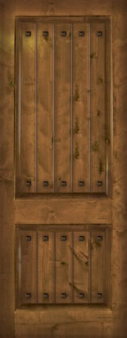 WDMA 42x96 Door (3ft6in by 8ft) Exterior Knotty Alder 42in x 96in 2 Panel V-Grooved Estancia Alder Door with Clavos 1