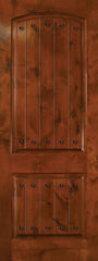 WDMA 42x96 Door (3ft6in by 8ft) Exterior Knotty Alder 42in x 96in Arch 2 Panel V-Grooved Estancia Alder Door with Clavos 1