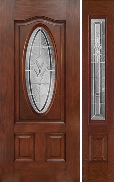 WDMA 44x80 Door (3ft8in by 6ft8in) Exterior Mahogany Oval Three Panel Single Entry Door Sidelight RA Glass 1