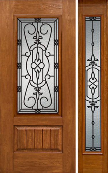 WDMA 44x80 Door (3ft8in by 6ft8in) Exterior Cherry Plank Panel 3/4 Lite Single Entry Door Sidelight Full Lite w/ MD Glass 1