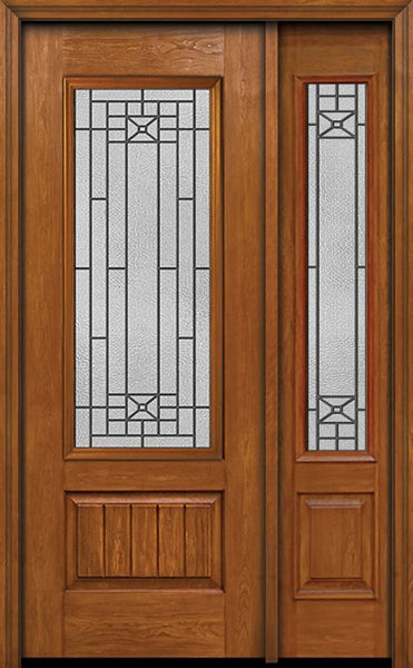 WDMA 44x96 Door (3ft8in by 8ft) Exterior Cherry 96in Plank Panel 3/4 Lite Single Entry Door Sidelight Courtyard Glass 1