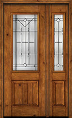 WDMA 44x96 Door (3ft8in by 8ft) Exterior Knotty Alder 96in Alder Rustic V-Grooved Panel 2/3 Lite Single Entry Door Sidelight Riverwood Glass 1