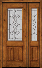 WDMA 44x96 Door (3ft8in by 8ft) Exterior Knotty Alder 96in Alder Rustic V-Grooved Panel 2/3 Lite Single Entry Door Sidelight Ashbury Glass 1