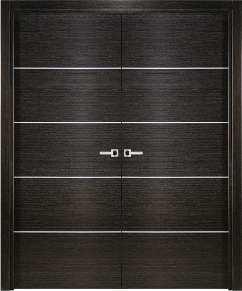 WDMA 48x80 Door (4ft by 6ft8in) Interior Swing Black Apricot Modern Double Door Italian Legna Nera Decorative Strips 1