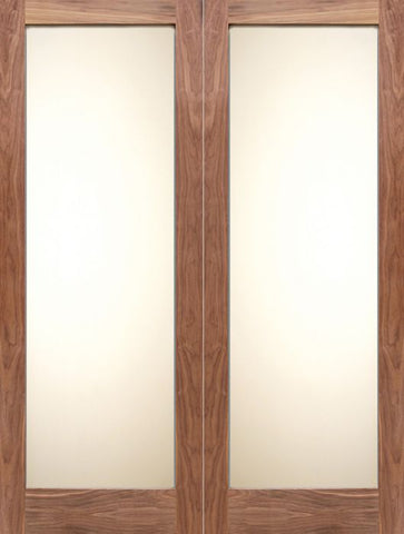 WDMA 48x80 Door (4ft by 6ft8in) Interior Swing Walnut Full Lite Shaker Style Double Door w/ Matte Glass SH-14 1