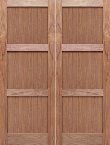 WDMA 48x80 Door (4ft by 6ft8in) Interior Barn Walnut 3-Panel Solid Shaker Style Double Door SH-18 1