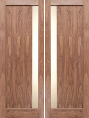 WDMA 48x80 Door (4ft by 6ft8in) Interior Barn Walnut Modern Slimlite Shaker Double Door w/ Matte Glass SH-15 1