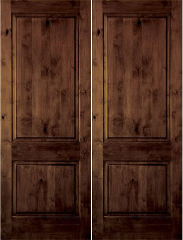 WDMA 48x80 Door (4ft by 6ft8in) Interior Swing Knotty Alder 80in 2 Panel Square Double Door 1-3/8in Thick KW-305 1